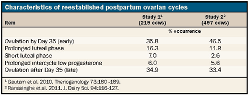 Characteristics of reestablished postpartum ovarian cycles