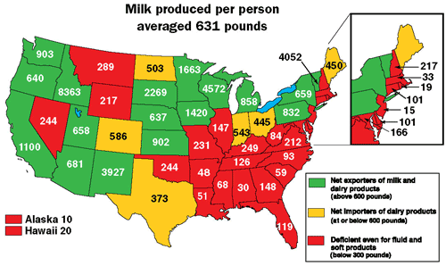 Total milk pounds produced per person in 2011