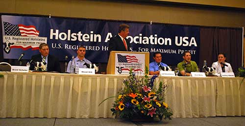Holstein Association USA young producer panel; Brent Schuler, Diesel Hitt, John Meyer, Jeff Brantmeier, Dan Bolin and Ashley Abbott