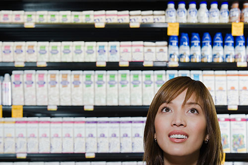 Chinese woman with milk choices