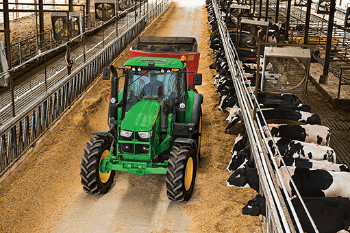 JD 6M Series TThe 6M Series tractors are well-suited for such chores as haying and field work, material handling, mowing roadsides and maintaining orchards and vineyards.ractor Chores Pixt